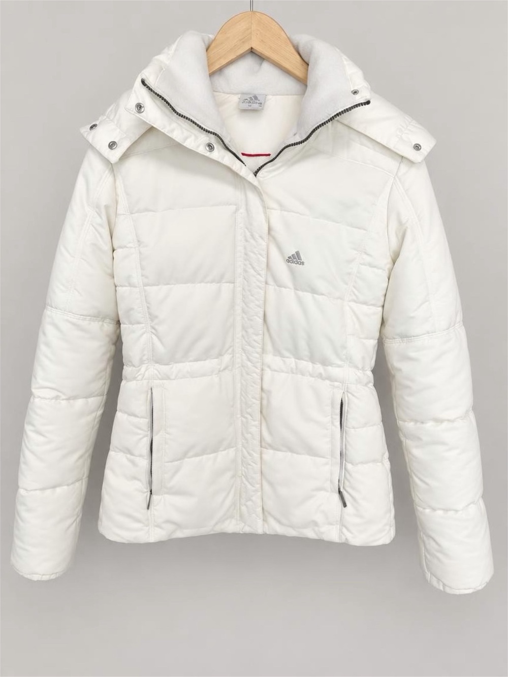 adidas White Quilted Hooded Puffer Jacket